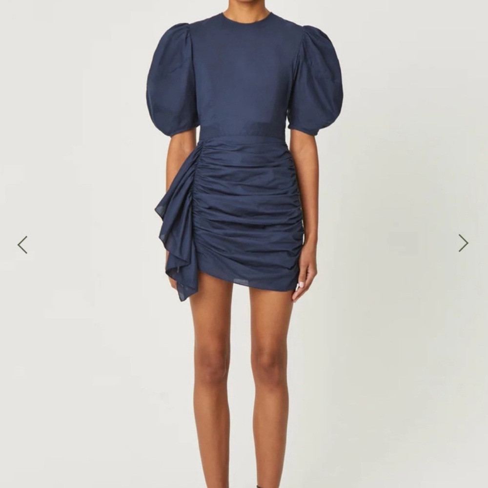 RHODE Navy Blue Mini Dress with Puff Sleeves